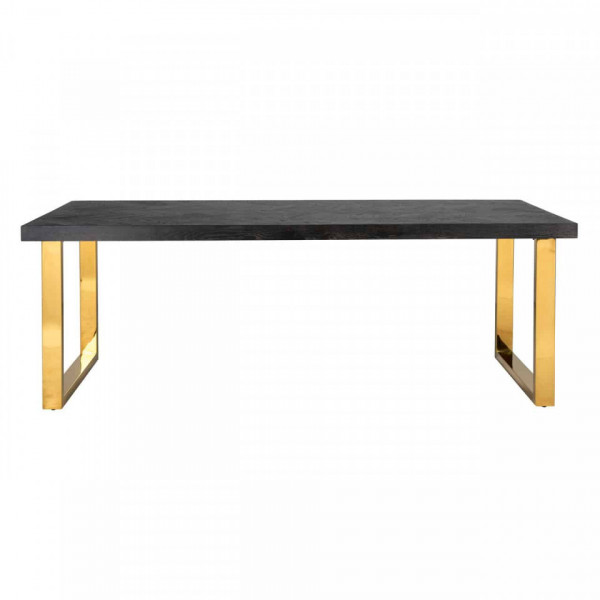 Masa dreptunghiulara cu blat din lemn de stejar Blackbone 77 x 180 x 90 cm gri inchis/auriu