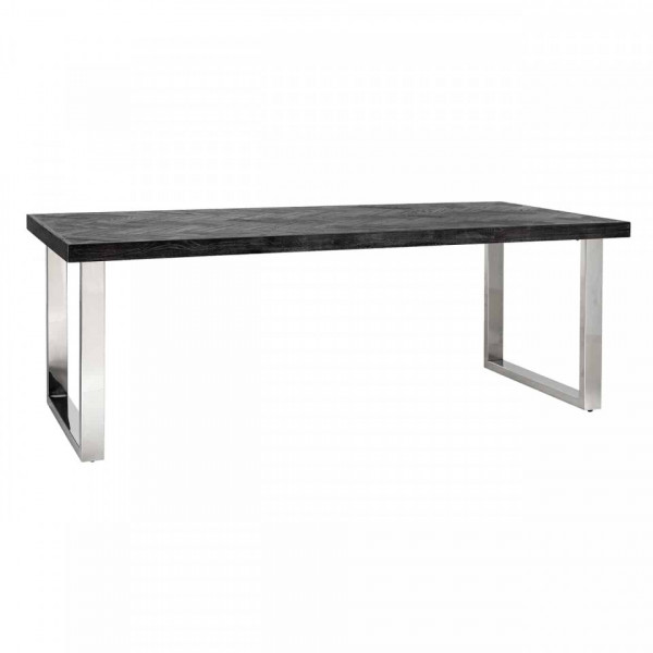 Masa dreptunghiulara cu blat din lemn de stejar Blackbone 77 x 220 x 100 cm gri inchis/argintiu