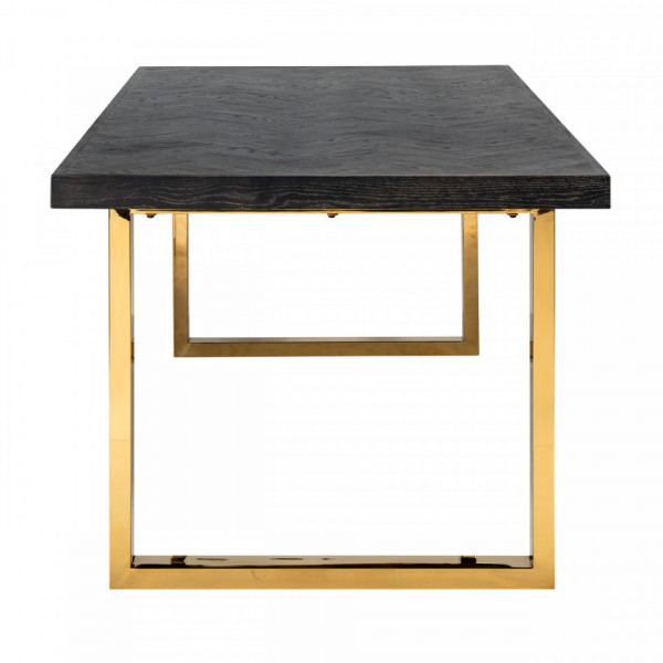 Masa dreptunghiulara cu blat din lemn de stejar Blackbone 77 x 220 x 100 cm gri inchis/auriu