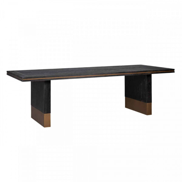 Masa dreptunghiulara cu blat din lemn de stejar Hunter 78 x 220 x 100 cm neagra/maro