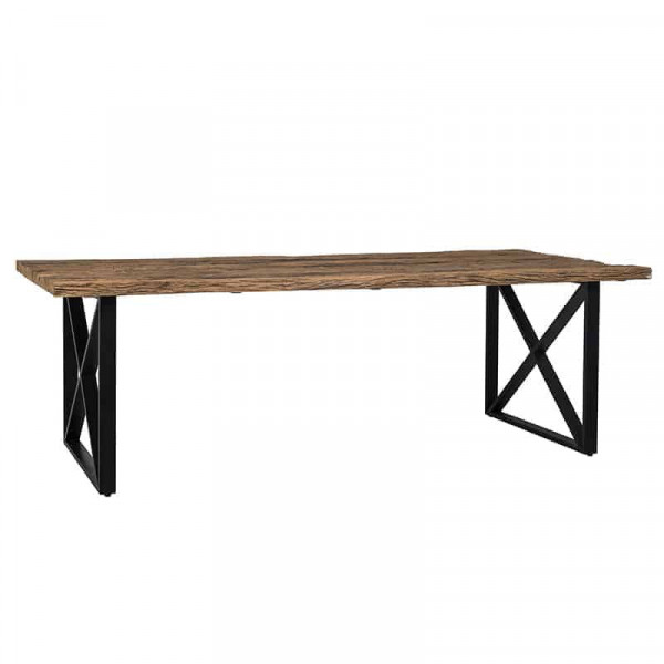Masa dreptunghiulara cu blat din lemn de tec reciclat Industrial Kensington 75x240x100 cm