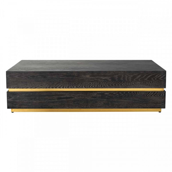 Masuta de cafea dreptunghiulara din stejar si otel Blackbone 150x80x41 cm negru/auriu