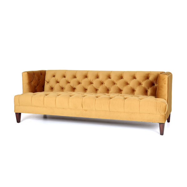 Canapea din catifea Caro, 3 locuri, galben