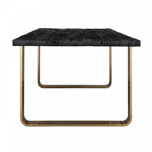 Masa dreptunghiulara cu blat din lemn de tec reciclat 76 x 230 x 100 cm neagra/auriu