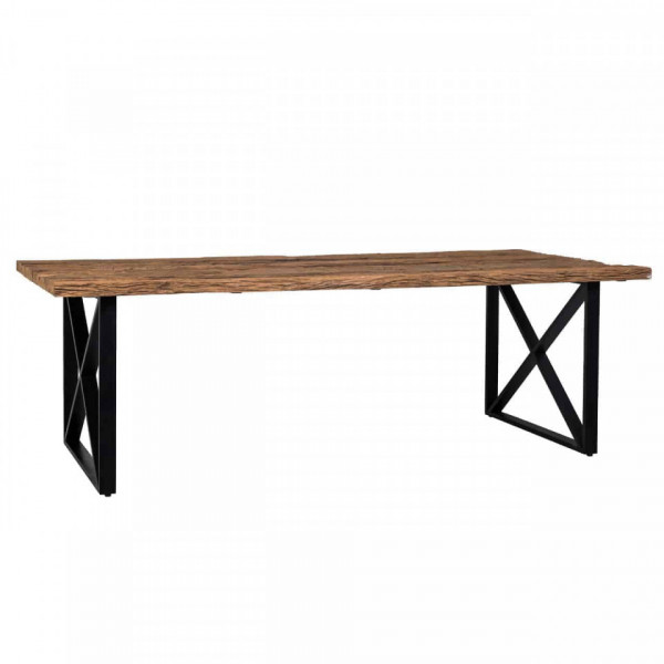 Masa dreptunghiulara cu blat din lemn de tec reciclat Industrial Kensington 75x180x100 cm