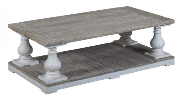 Masuta de cafea dreptunghiulara din lemn cu spatiu de depozitare 140x80x45 cm gri/alb