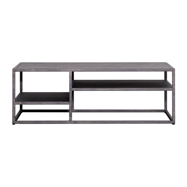 Masuta de cafea dreptunghiulara din salcam cu spatiu de depozitare Hudson 120x70x40 cm neagra