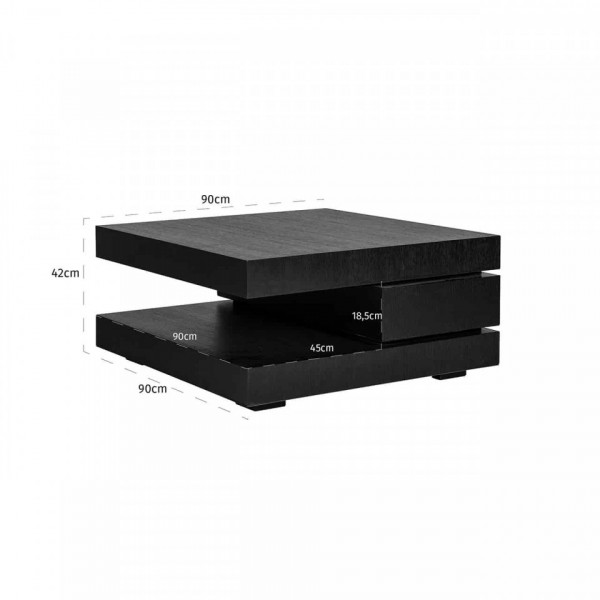 Masuta de cafea patrata din stejar cu spatiu de depozitare Oakura 42x90x90 cm neagra