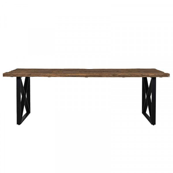 Masa dreptunghiulara cu blat din lemn de tec reciclat Industrial Kensington 75x240x100 cm