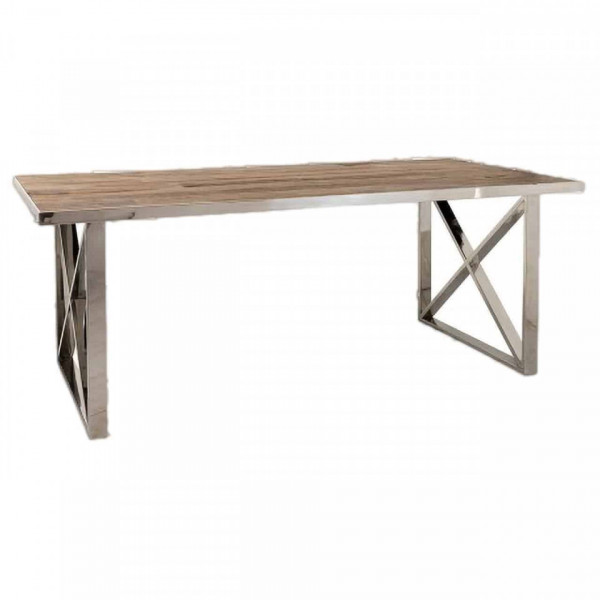 Masa dreptunghiulara cu blat din lemn de ulm Redmond 78 x 200 x 100 cm maro/argintiu