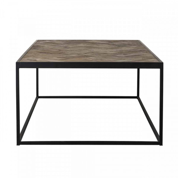 Masuta de cafea dreptunghiulara din stejar si metal Herringbone 140x70x40 cm negru/maro
