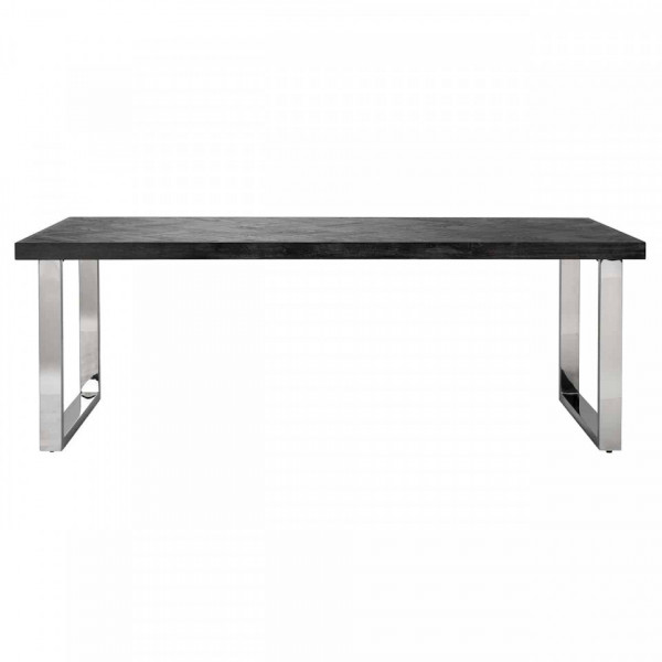 Masa dreptunghiulara cu blat din lemn de stejar Blackbone 77 x 220 x 100 cm gri inchis/argintiu