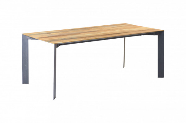 Masa dreptunghiulara cu blat din lemn de tec reciclat 180x90x78 cm maro deschis/argintiu