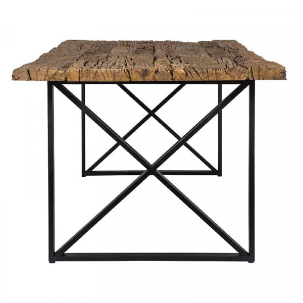 Masa dreptunghiulara cu blat din lemn de tec reciclat Industrial Kensington 75x240x100 cm