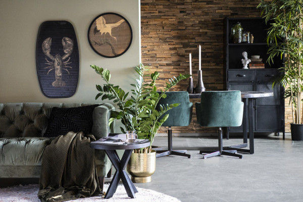 Masuta de cafea dreptunghiulara din metal si lemn de mango Denzel 140x70x45 cm neagra