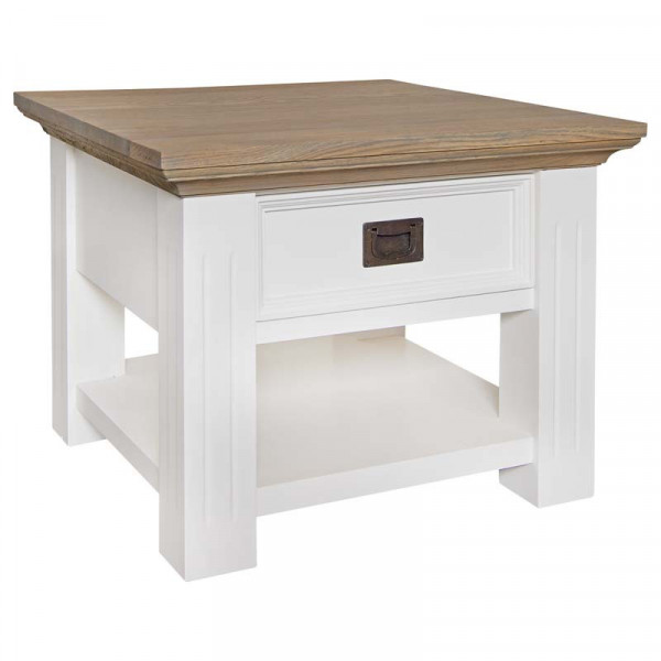 Masuta de cafea patrata din pin cu spatiu de depozitare Oakdale 60x60x45 cm alb/maro