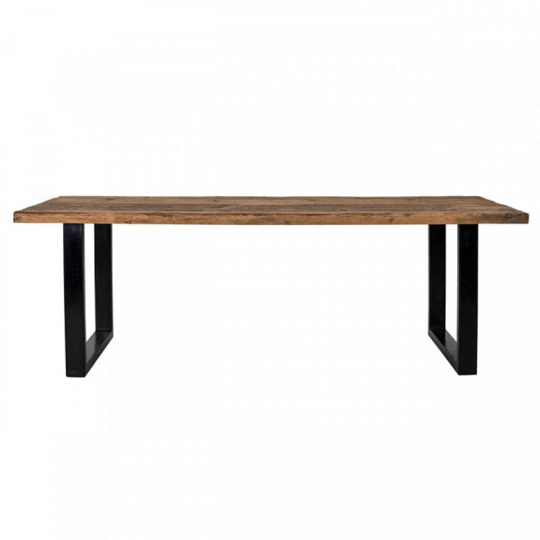 Masa dreptunghiulara cu blat din lemn de tec reciclat Raffles 78 x 200 x 100 cm maro/negru