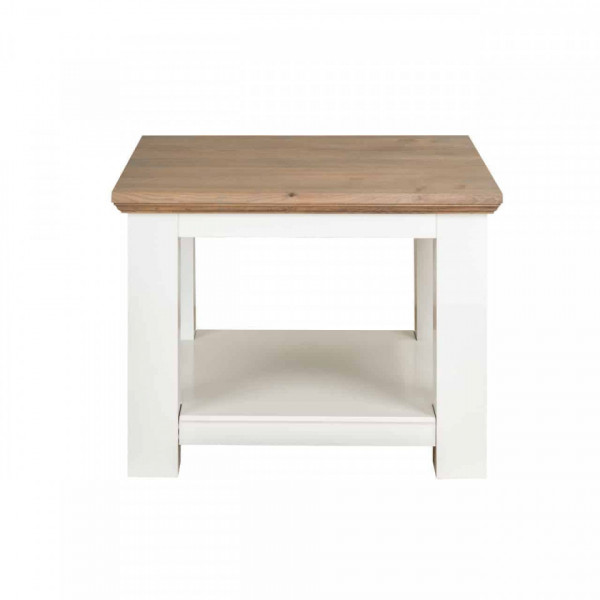 Masuta de cafea patrata din pin si stejar Cardiff cu spatiu de depozitare 60x60x45 cm alb/maro