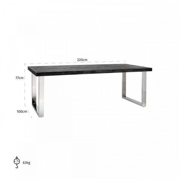 Masa dreptunghiulara cu blat din lemn de stejar Blackbone 77 x 220 x 100 cm gri inchis/argintiu