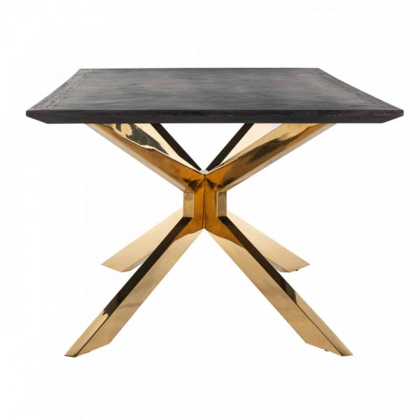 Masa dreptunghiulara cu blat din lemn de stejar Blackbone Matrix 75 x 200 x 100 cm gri inchis/auriu