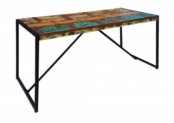 Masa dreptunghiulara cu blat din lemn de tec reciclat Bali 165x80x76 cm multicolora