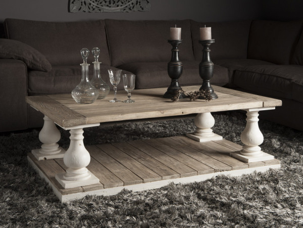 Masuta de cafea dreptunghiulara din lemn cu spatiu de depozitare 140x80x45 cm gri/alb