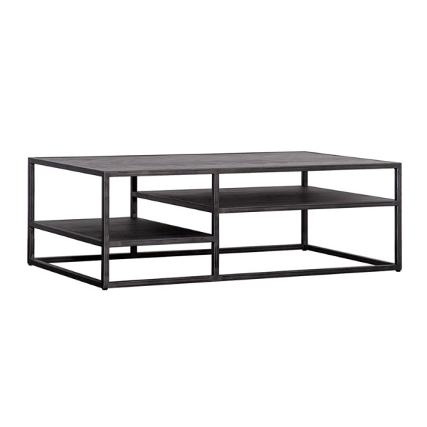 Masuta de cafea dreptunghiulara din salcam cu spatiu de depozitare Hudson 120x70x40 cm neagra