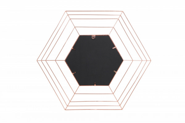 Oglinda hexagonala cu rama din metal cupru Romeo, 1.5cm (L / D) x 69cm (W) x 79.5cm (H)