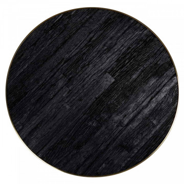Masa rotunda cu blat din lemn de tec reciclat si sticla 78,5 x 140 x 140 cm neagra/ auriu