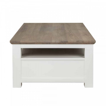 Masuta de cafea dreptunghiulara din pin si stejar cu spatiu de depozitare Cardiff 130x80x45 cm alb/maro