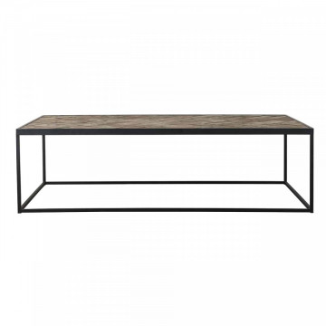 Masuta de cafea dreptunghiulara din stejar si metal Herringbone 140x70x40 cm negru/maro