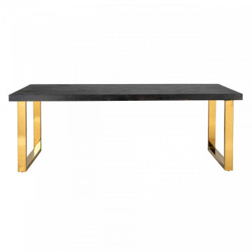 Masa dreptunghiulara cu blat din lemn de stejar Blackbone 77 x 180 x 90 cm gri inchis/auriu