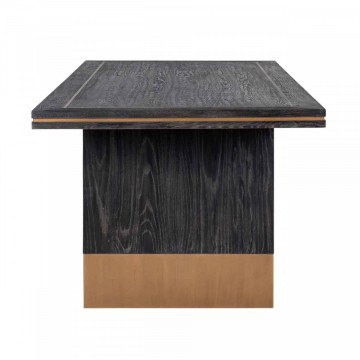 Masa dreptunghiulara cu blat din lemn de stejar Hunter 78 x 220 x 100 cm neagra/maro