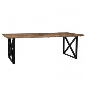 Masa dreptunghiulara cu blat din lemn de tec reciclat Industrial Kensington 75x200x100 cm
