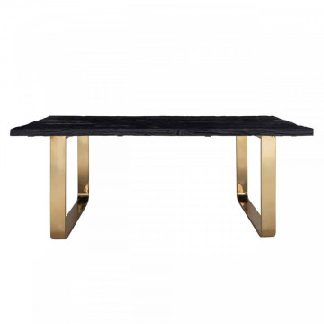 Masa dreptunghiulara cu blat din lemn de tec reciclat 76 x 200 x 100 cm neagra/auriu