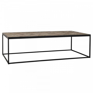 Masuta de cafea dreptunghiulara din stejar si metal Herringbone 140x70x40 cm negru/maro