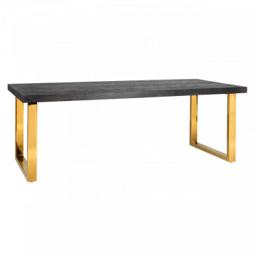 Masa dreptunghiulara cu blat din lemn de stejar Blackbone 77 x 180 x 90 cm gri inchis/auriu