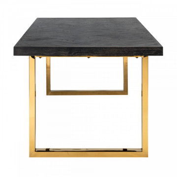 Masa dreptunghiulara cu blat din lemn de stejar Blackbone 77 x 220 x 100 cm gri inchis/auriu
