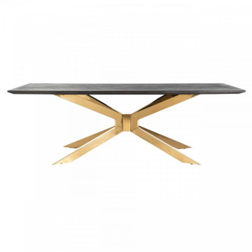Masa dreptunghiulara cu blat din lemn de stejar Blackbone Matrix 75 x 200 x 100 cm gri inchis/auriu