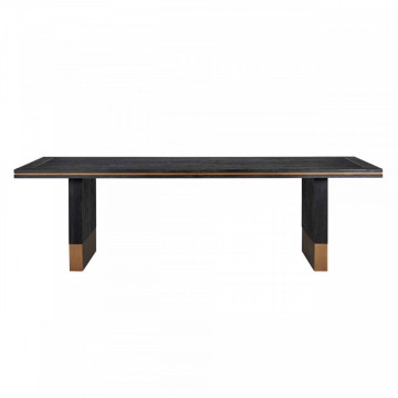 Masa dreptunghiulara cu blat din lemn de stejar Hunter 78 x 220 x 100 cm neagra/maro