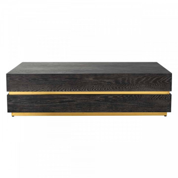 Masuta de cafea dreptunghiulara din stejar si otel Blackbone 150x80x41 cm negru/auriu