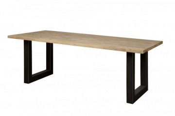 Masa dreptunghiulara cu blat din lemn de salcam 220x100x77 cm maro deschis/negru