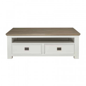 Masuta de cafea dreptunghiulara din pin si stejar cu spatiu de depozitare Cardiff 130x80x45 cm alb/maro
