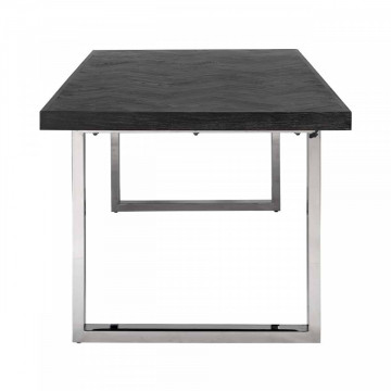 Masa dreptunghiulara cu blat din lemn de stejar Blackbone 77 x 220 x 100 cm gri inchis/argintiu