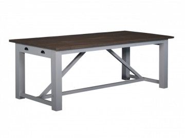 Masa dreptunghiulara cu blat din lemn de tec reciclat 160x90x78 cm alb/gri/maro