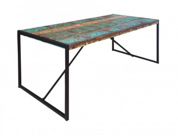 Masa dreptunghiulara cu blat din lemn de tec reciclat Bali 165x80x76 cm multicolora