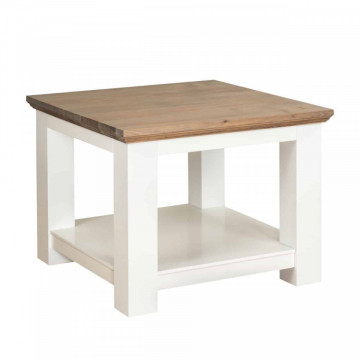 Masuta de cafea patrata din pin si stejar Cardiff cu spatiu de depozitare 60x60x45 cm alb/maro