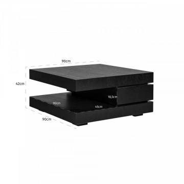 Masuta de cafea patrata din stejar cu spatiu de depozitare Oakura 42x90x90 cm neagra