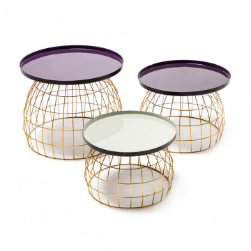 Set 3 masute de cafea rotunde din metal Laudatio 50x50x42 cm mov/lila/gri deschis