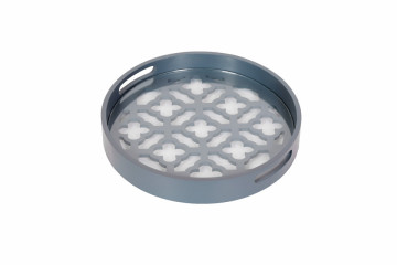 Tava rotunda cu insertii de sticla lucrata manual Colorado, albastru, 37 cm